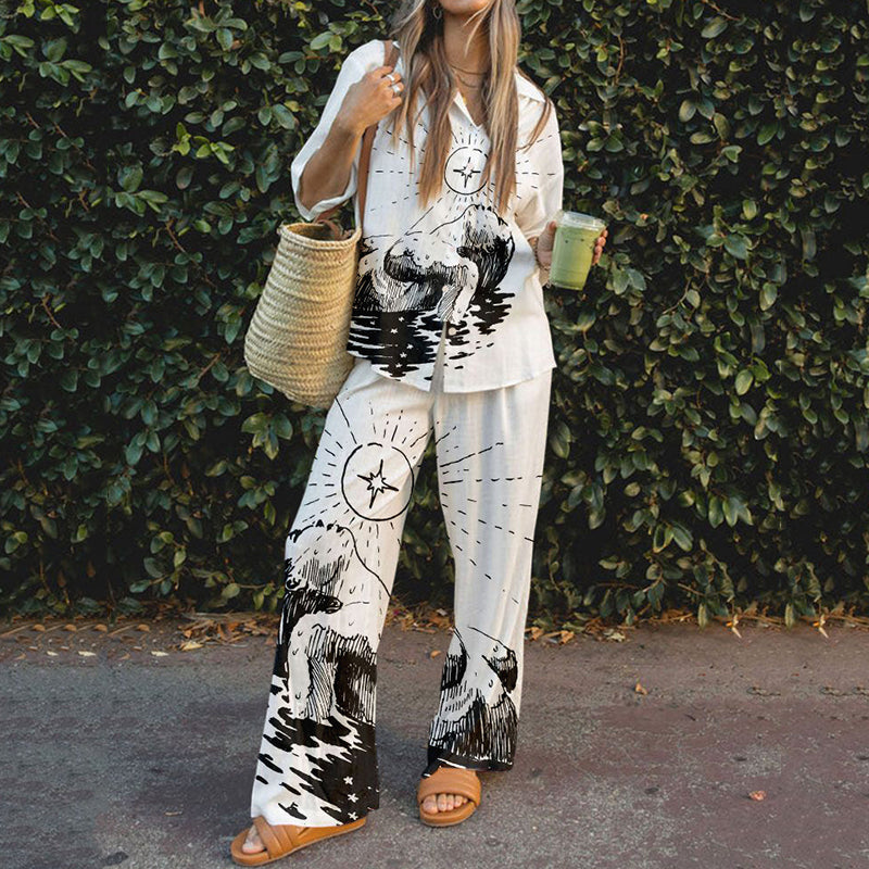 Elegant Women's Printed Casual Two-piece Set artswardrobe