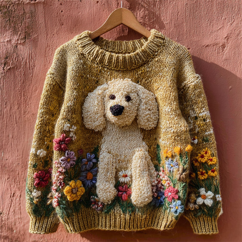 Vintage Fuzzy Dog Floral Crochet Cozy Knit Sweater elevenforest