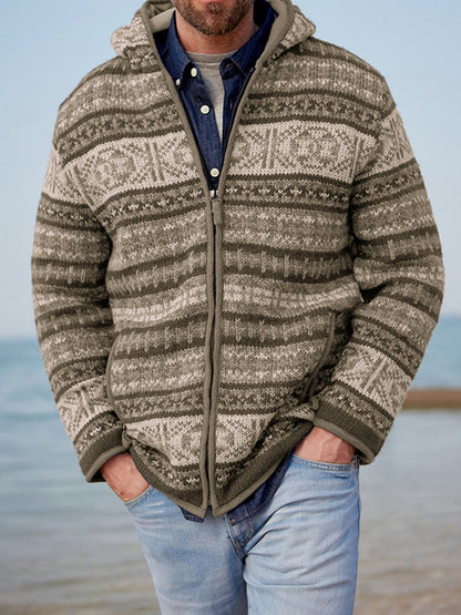 Mens Vintage Fair Isle Knitted Hooded Cardigan artswardrobe