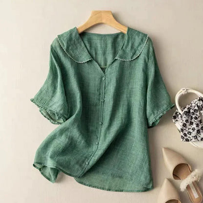 Comstylish Women's Casual Lapel Linen Solid Shirt