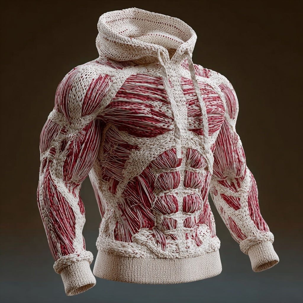 Men's Muscle Texture Knit Cozy Hooded Sweater artswardrobe