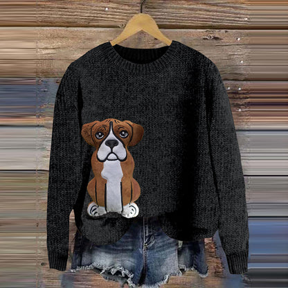 Comstylish Funny Boxer Dog Applique Art Cozy Sweater