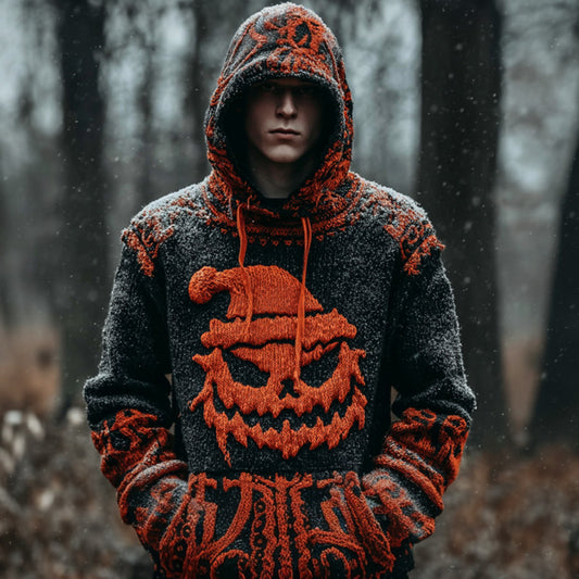 Men's Vintage Ghost Face Christmas Embroidered Hooded Sweater artswardrobe