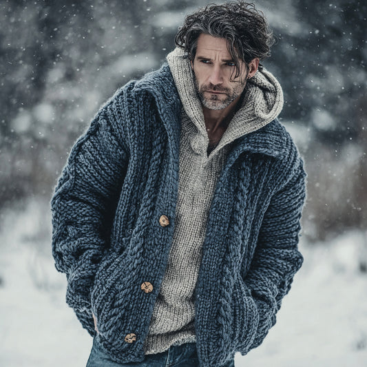 Men's Vintage Fairman Island Jacquard Thick Warm Hooded Sweater Cardigan elevenforest