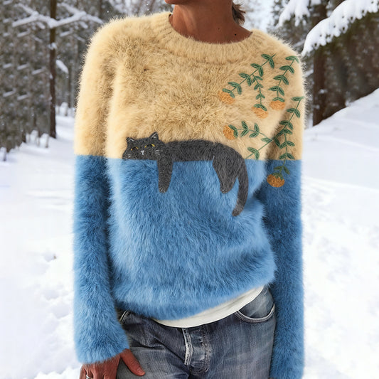 Abstract Creative Lazy Black Cat Artistic Warm Wool Pullover elevenforest