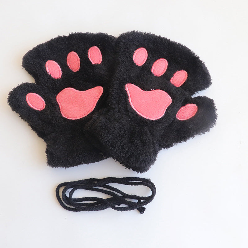 Comstylish Cute Cat Paw Half-finger Plush Gloves