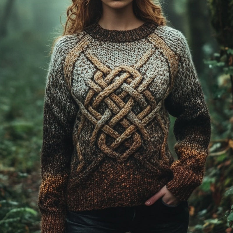 Vingate Gradient Celtic Knot Chunky Contrast Color Cozy Sweater elevenforest