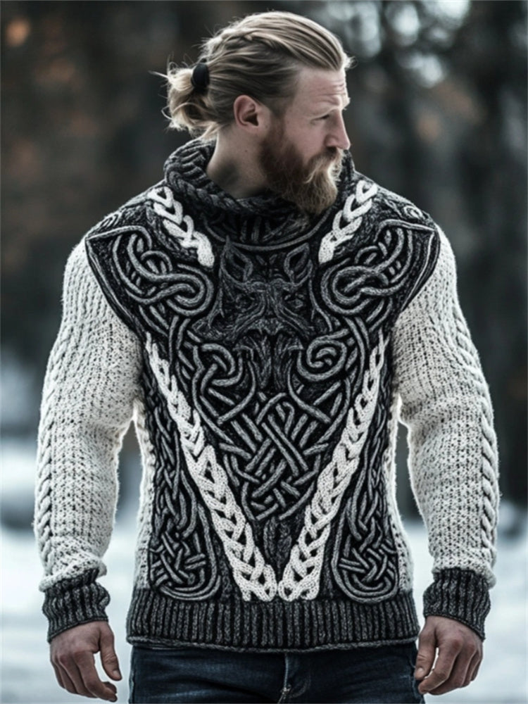 Men's Viking Wolf Inspired Celtic Chunky Turtleneck Sweater artswardrobe