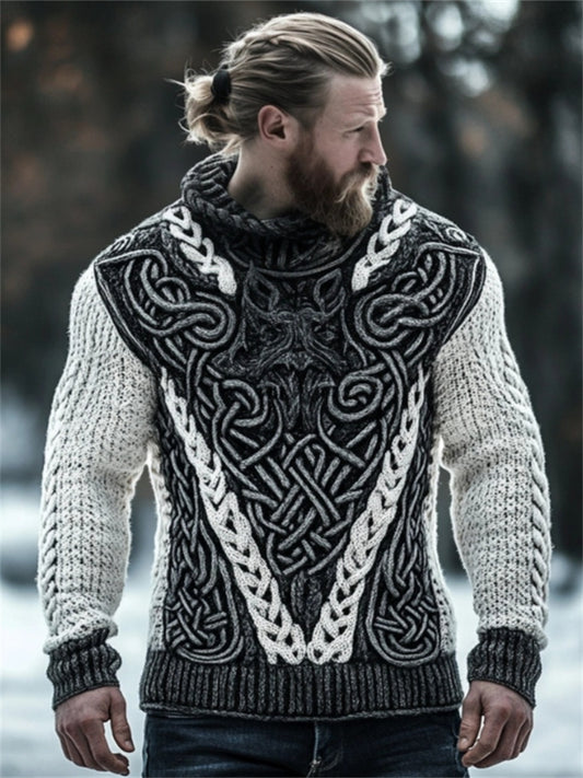Men's Viking Wolf Inspired Celtic Chunky Turtleneck Sweater artswardrobe