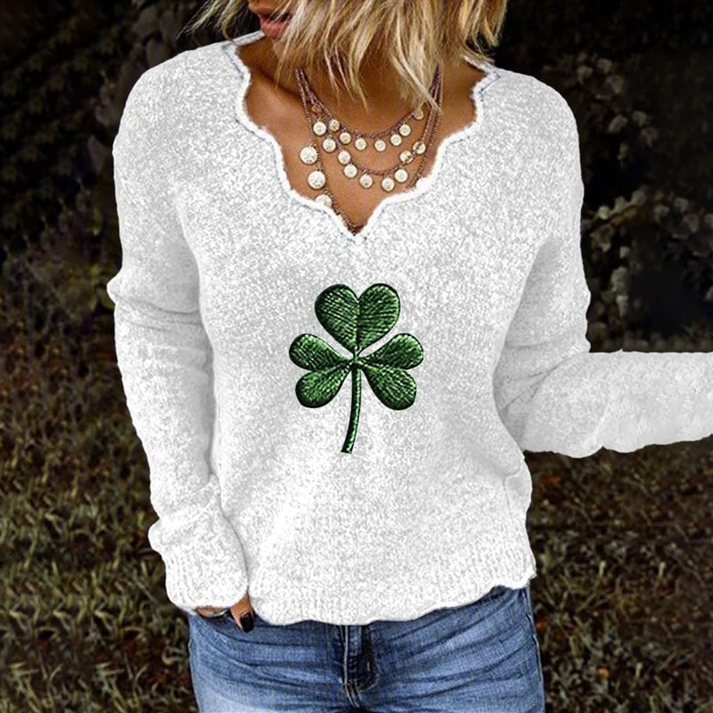 Women's St. Patrick's Day Shamrock Jacquard Sweater elevenforest