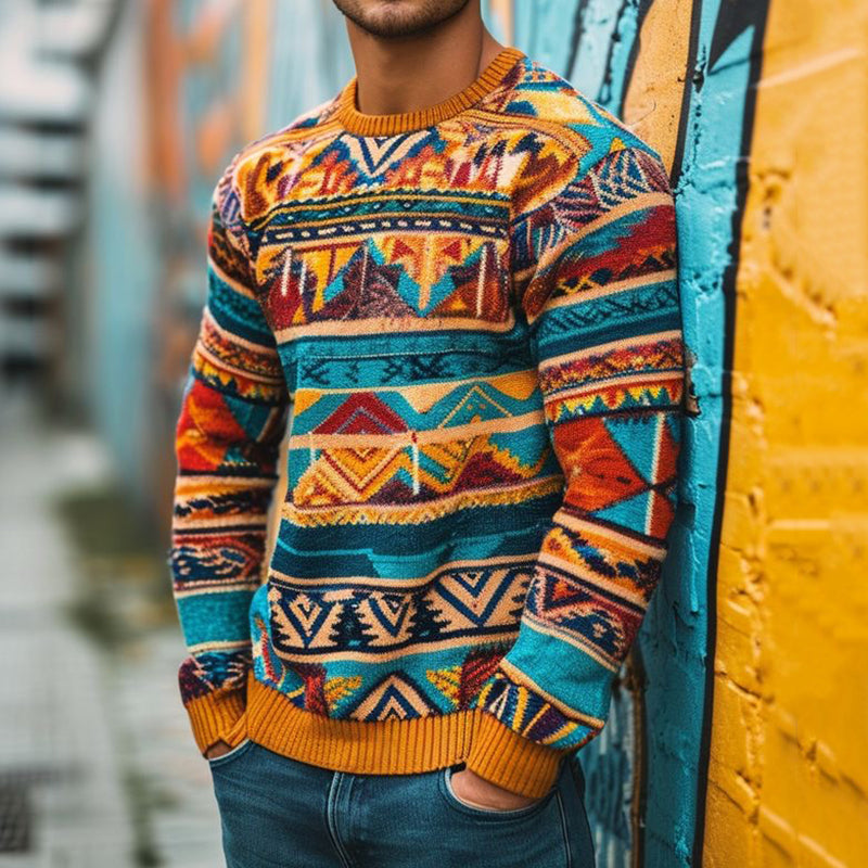 Men'S Retro Colorful Geometry Art Cozy Knit Sweater elevenforest