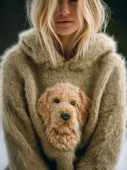 Comstylish Cute Golden Retriever Knit Fuzzy Comfy Hooded Sweater