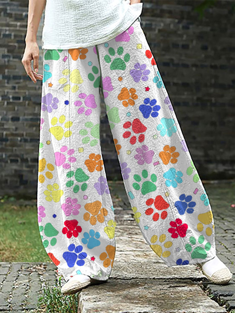 Comstylish Women's Colorful Cute Dog Paws Print Pants 1