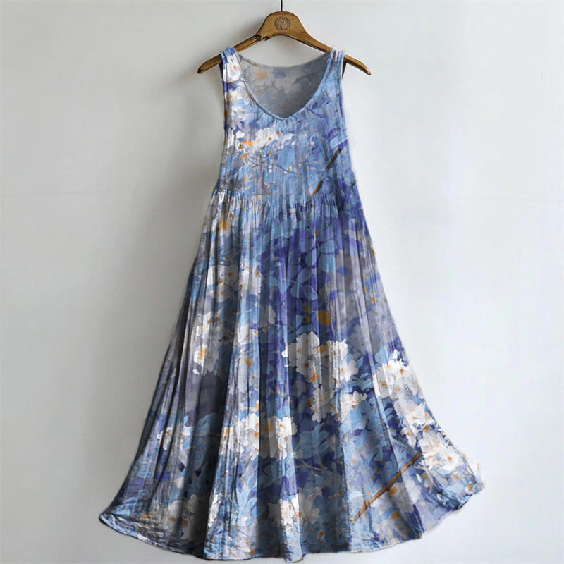 Muted Floral-embellished Patterned Art Print Round Neck Sleeveless Cot