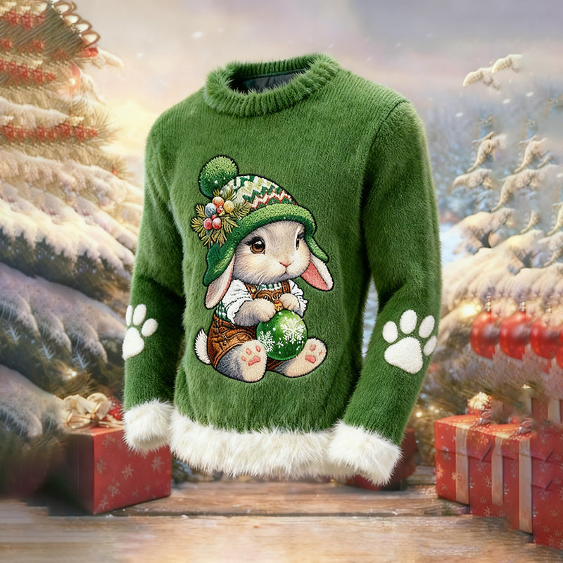 Comstylish Christmas Bunny Pattern Warm Crew Neck Sweater