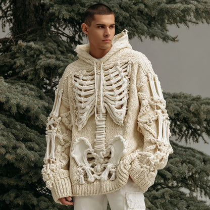 Men's Halloween Skeleton Art  Knit Hooded Sweater artswardrobe