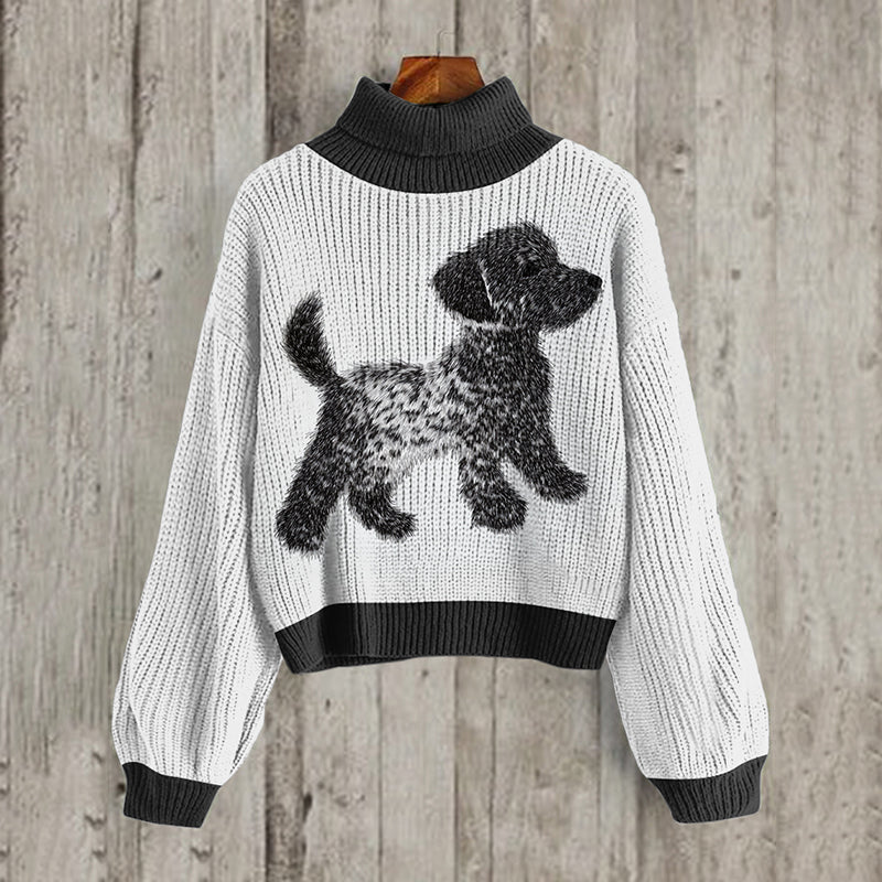Comstylish Dog Print Turtleneck Knit Cozy Sweater