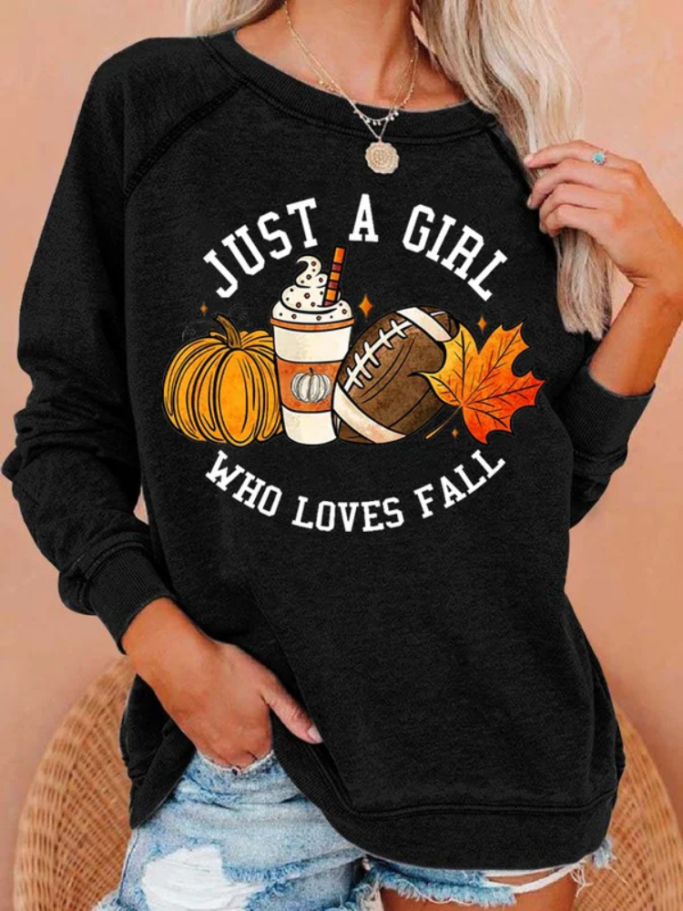 Women'S Casual Just A Girl Who Loves Fall Printed Long-Sleeved Sweatshirt artswardrobe