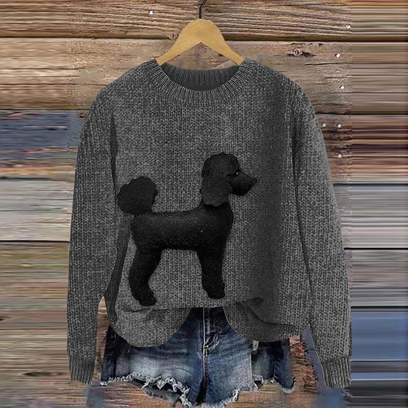 Comstylish Black Poodle Embroidery Dog Art Cozy Sweater