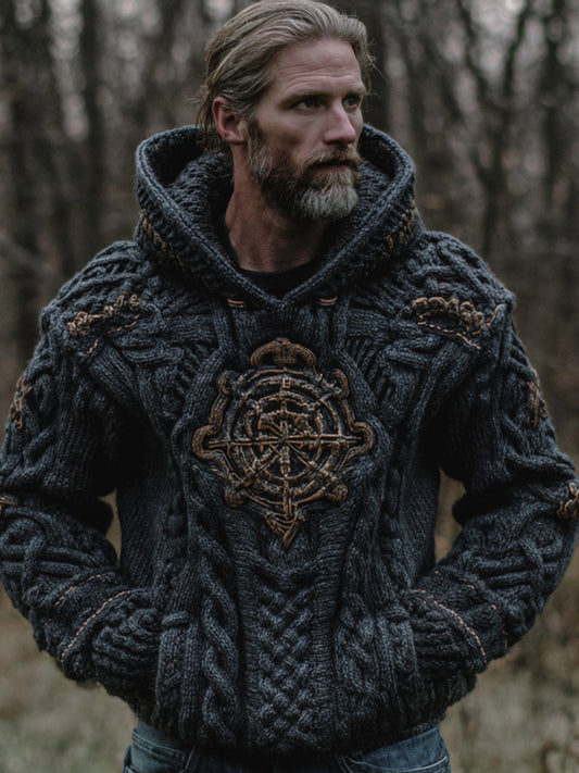 Men's Viking Compass Navy Blue Hooded Sweater artswardrobe