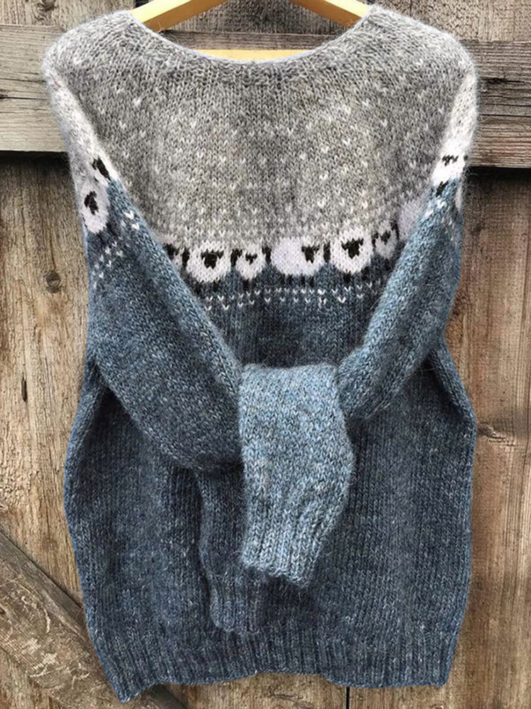 Maglione in cotone con motivo di pecore al pascolo