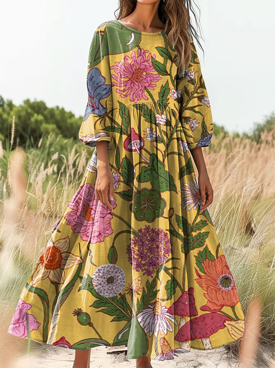 Women's Art Painting Hippie Print Long Sleeve Dress