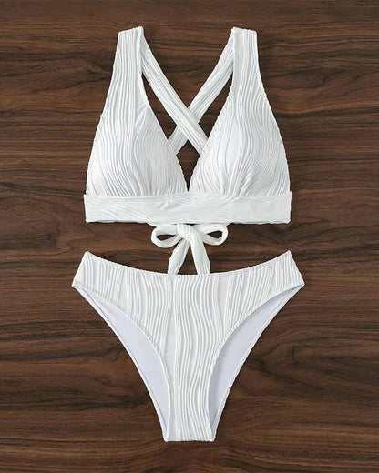 ER | Bikini sexy monocolore con profondo scollo a V