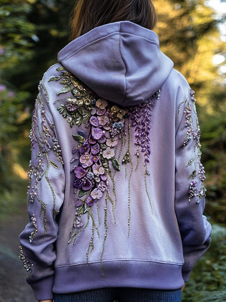 Comstylish Women's Floral Beaded Embroidered Hooded Cardigan