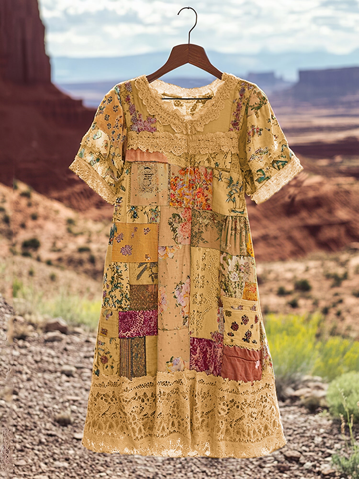 Vintage Floral Patchwork Comfortable Short-sleeved Dress artswardrobe