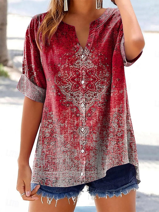 Women's Gradient Ethnic Totem Art Print Casual Cotton And Linen Short