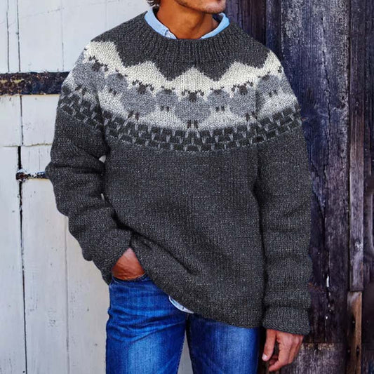 Men's Vintage Farm Sheep Print Cozy Knit Sweater elevenforest