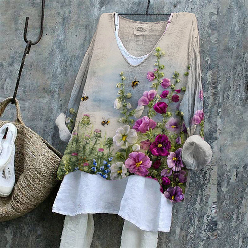 Women's Floral Embroidered Linen Blend Vintage Shirt artswardrobe