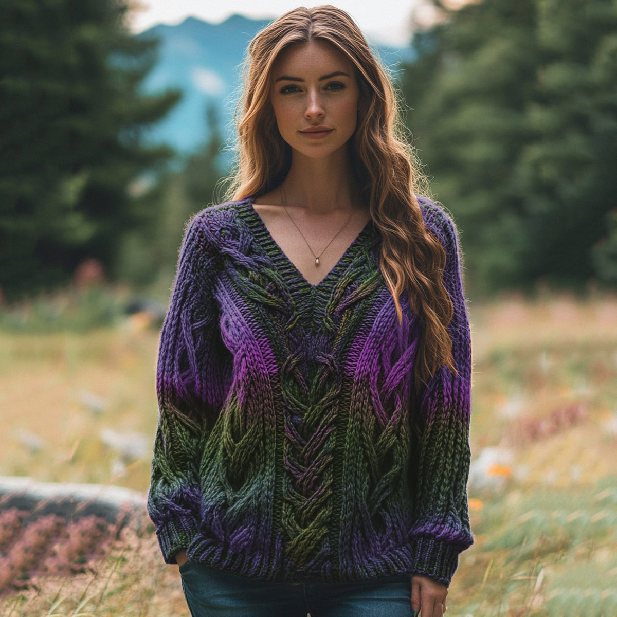 Classic Celtic Chunky Rainbow Color V Neck Cozy Sweater elevenforest