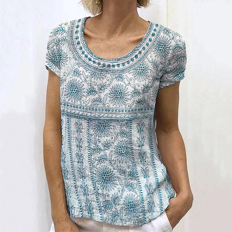 Vintage Sunflower Floral Art Linen Comfy T Shirt artswardrobe