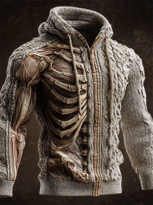 Men's Halloween Skeleton Muscle Anatomy Full Zip Hooded Cardigan artswardrobe