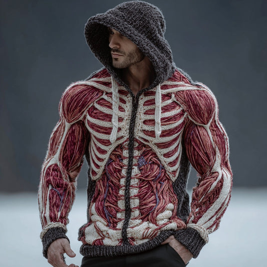Men's Skeleton Muscle Anatomy Art Cozy Hooded Sweater artswardrobe