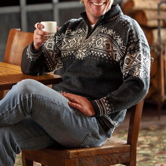 Vintage Scandinavian Knit Warmth Jacquard Icelandic Half Zip Collar Sweater Unisex elevenforest