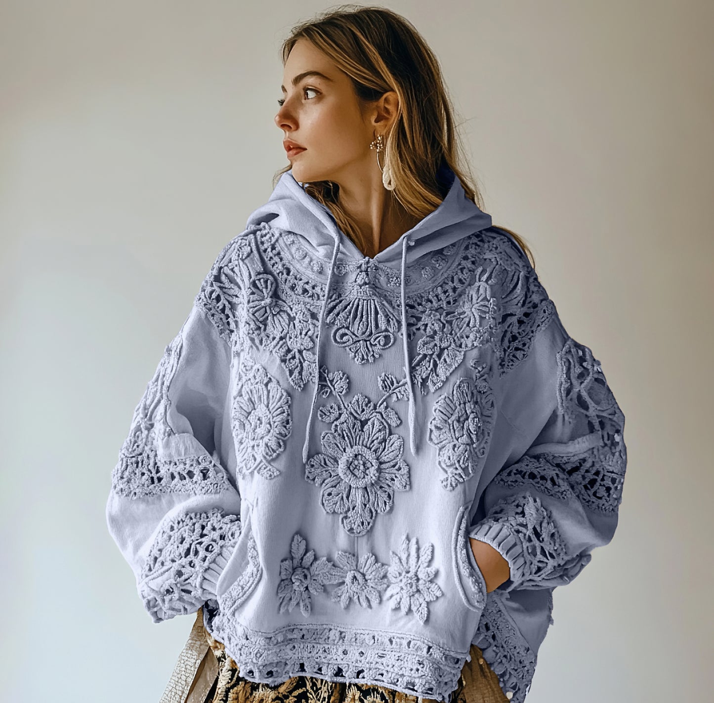 Comstylish Women's Floral Embroidery Art Casual Cozy Hoodie