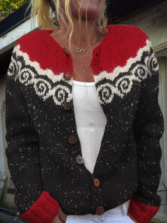 Vintage Spiral Pattern Women's Iceland Style Sweater elevenforest