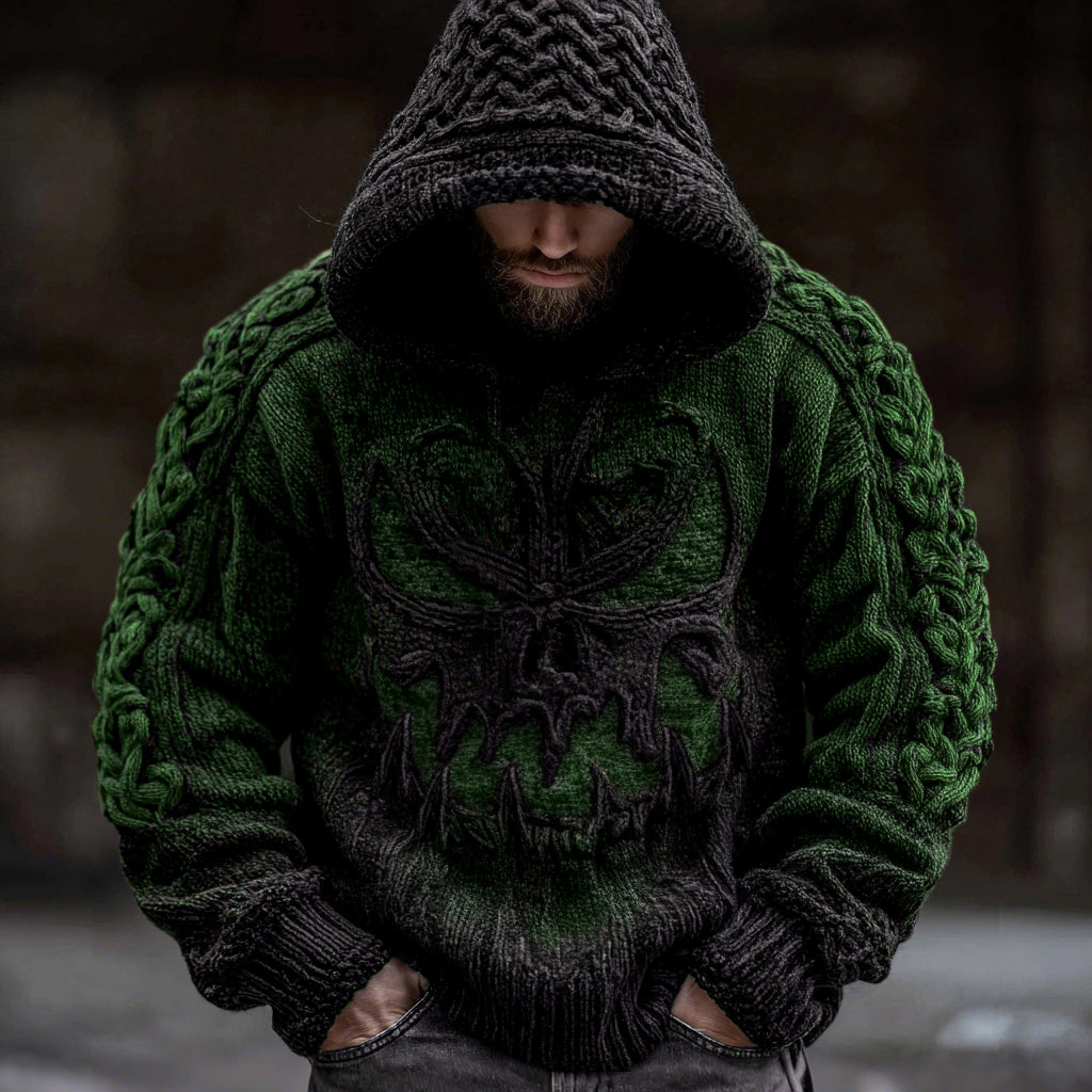Men's Viking Devil Face Celtic Knot Jacquard Knit Hooded Sweater elevenforest