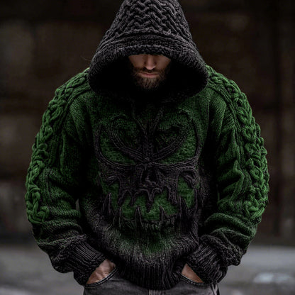 Men's Viking Devil Face Celtic Knot Jacquard Knit Hooded Sweater elevenforest