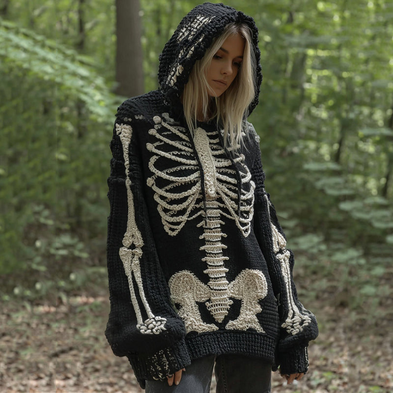 Halloween Skeleton Anatomy Art Hooded Cozy Knit Sweater artswardrobe