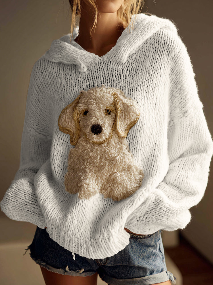 Classic Fuzzy Golden Retriever Dog Felt Cozy Knit Hooded Sweater artswardrobe