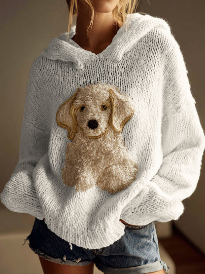 Classic Fuzzy Golden Retriever Dog Felt Cozy Knit Hooded Sweater artswardrobe