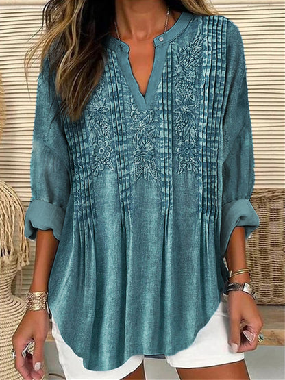 Comstylish Western Floral Embossed Linen Blend Tunic