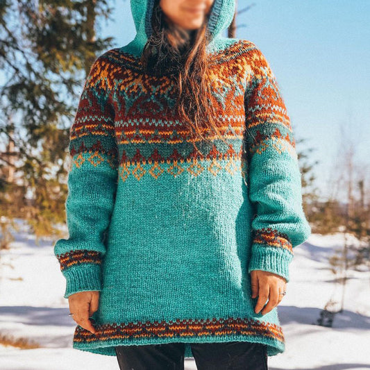 Icelandic Classic Ethnic Pattern Jacquard Hooded Sweater elevenforest