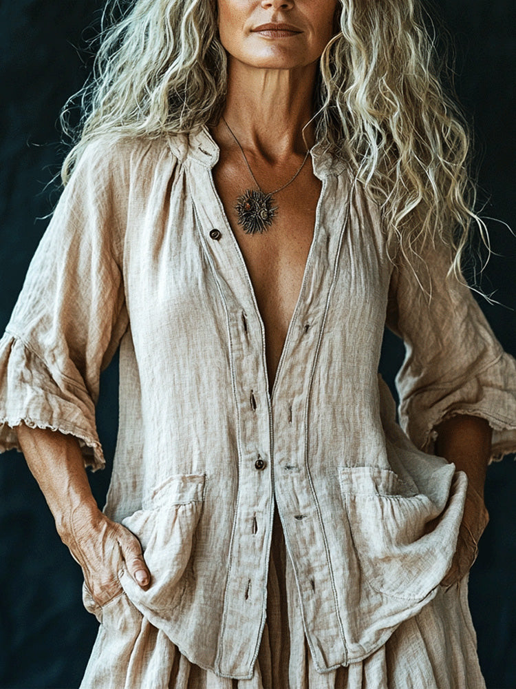 Women's Vintage Linen Solid Shirt artswardrobe
