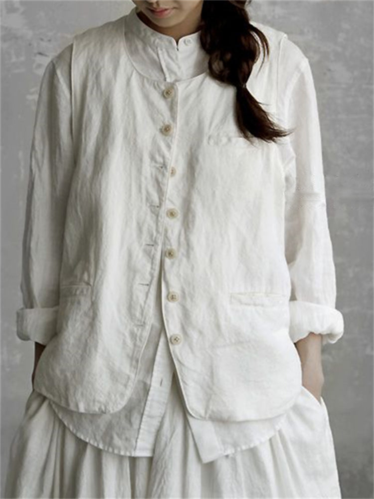 Vintage Buttonthrough Linen Blend Vest artswardrobe