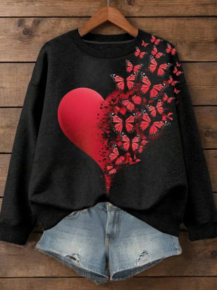 Comstylish Women's Valentine's Day Heart And Butterfly Print Sweatshirt