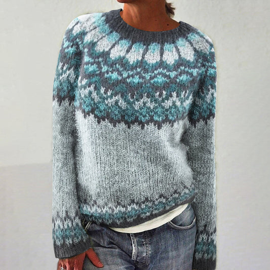 Vintage Fairman Island Print Crew Neck Long Sleeve Sweater elevenforest